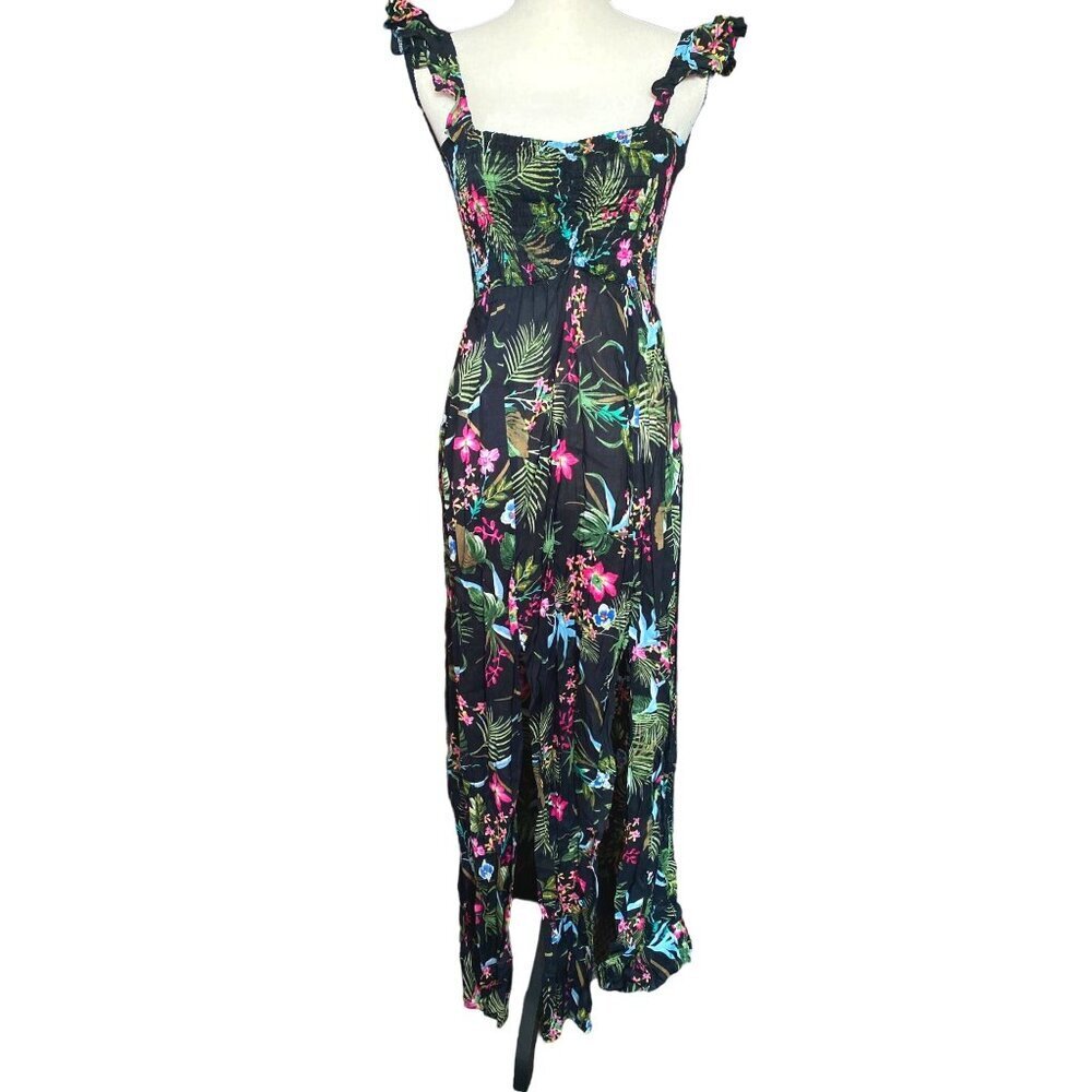 Floral garden printed ruffled summer coastal maxi dress cover up women‎ Small - Picture 3 of 12